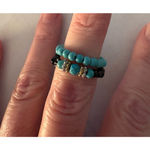 Boutique NEW Festival Handmade‎ 2Pc Turquoise Gold Beaded Stretch Toe Finger Rings Photo 2