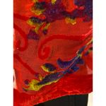 None Burnout Velvet Floral Fringe Shawl Scarf Red Purple Sheer Wrap 100% Silk Photo 8