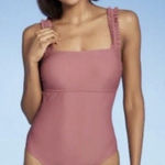 Kona Sol NWT  Square Neck Ruffle One Piece Swim Suit Bathing suit Pink/Mauve  Photo 0