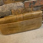 Kathy Van Zeeland  Python Snakeskin Top Zip Clutch Green Beige Rhinestones Photo 3