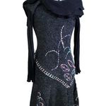 VTG GRIFFLIN Paris, Sweater Dress w/ Flared hem & tier. Sz. S Black/Grey 80s Gray Photo 5