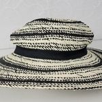 Hinge Two Tone Panama Hat Black White Wide Brim Woven Straw Pom Pom Summer NWOT Photo 14