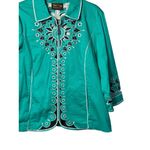 Bob Mackie VTG Wearable Art Embroidered Teal Jacket Floral Design Cotton Blend L Photo 3