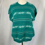 Vintage 80s Jennifer Adams Knit Sweater Vest Sleeveless Green White Women Large Photo 1