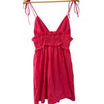 ZARA  Ruffled Babydoll Scrunched V-Neck Mini Dress Fuchsia Pink Size XS‎ Photo 3