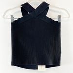 Allie Rose  Sleeveless Cross Halter Ribbed Knit Cropped Tank Top Black Large Photo 3