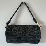 Faded Glory  Black with Gold Thread Crochet Mini Flap Hand Bag‎ Photo 0