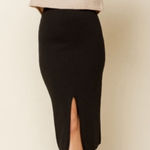 Free People  Skyline ribbed knit midi skirt black front slit pull on size small Photo 0