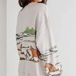 Daydreamer NWT  Free People Collab Running Horses Oversized  Crew In Morning Fog Photo 7