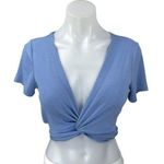 Hollister  Blue Rib Knit Short Sleeve Knot Front V-Neck Tie Wrap Crop Top Size M Photo 0