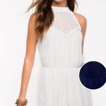 A'Gaci A’GACI Navy Blue Romper Lace Line Slit Back Stretchy Short Sleeveless size small Photo 0