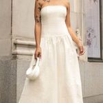 NWT OAK + FORT DROP WAIST STRAPLESS TWILL DRESS in Cream XS $108 White Photo 0