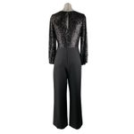 Ever New Black Sequin Long Sleeve V Neck Pleated Wide Leg Wrap Romer Jumpsuit S Photo 2