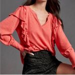 Pilcro Anthropologie  Lightweight Orange/Red Ruffle Sweater Size X-Small Photo 1