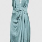 Reiss NWT  Charlie Satin Plunge Midi Cocktail Dress - Blue (Size 10) Photo 0