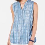 Style & Co . Blue Printed Sleeveless Button-down Shirt NWT Petite SMALL Photo 3