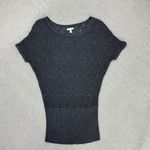 Cache Crochet Sheer Knit Topper Sweater Dark Grey Medium Dolman Cap Sleeve Photo 11