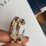 Turquoise Stone & Leopard Print Hoop Earrings With Gold Accents White Photo 6