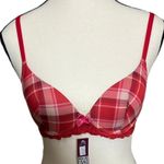 Adore Me Bra Kati Sz 38DD Red Plaid Lace/Bow Detail Underwire Feminine Sexy Photo 4