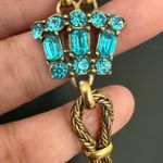 Vintage Unsigned Art Deco Blue Rhinestone Aquamarine Center Rope Chain Bracelet Photo 7