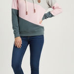 Wanakome Athena Hoodie Large Colorblock Pink Gray Taupe Funnel Neck Sweatshirt Photo 0