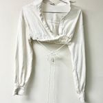 House Of CB  Iris Long Sleeve Wrap Around Cropped Shirt Off White Women's Size XS Photo 1