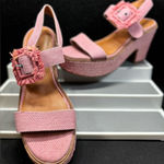 Lucky Brand Yidris Platform Espadrille Heels Sandals Pink Size 9M Straw Buckle Photo 0