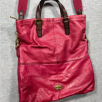 Fossil  Explorer‎ Tote Dark Pink Leather Foldover Crossbody Purse Photo 0
