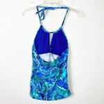 Lauren Ralph Lauren Blue Floral Keyhole Halter Open Back Tankini Swim Top Size 4 Photo 3