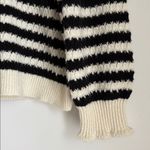 Loft  Striped Ruffle Shoulder Crewneck Sweater Long Blouson Sleeves Black Size XL Photo 5