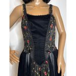 Late 80s Jeannie Nitro Gothic black velvet silk floral embroidered corset gown s Photo 3