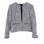 J.Crew  Tweed Fringe Plaid Blazer Jacket Navy Blue Red White Size 10 EUC Photo 1