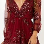 Showpo What Comes Around Playsuit in Wine Sequin Photo 0