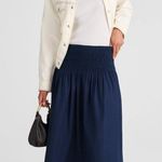 Madewell Smocked Waist Poplin Midi Skirt Cotton A Line Midnight Navy XS NWT Photo 0