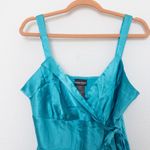 Bisou Bisou Y2K Womens Babydoll Top Size 10 Blue Satin Wrap Tank Party 2000s Photo 1
