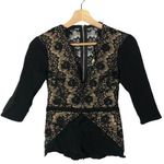Boutique  Nude & Black Lace Back Zip Long Sleeve Blouse XS Photo 0