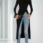 Black Neck Solid Color Slim Fit Split Long Pullover Top Gray Size XL Photo 1