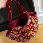 Embroidered Elephant Zipper Velvet Handbag, Maroon, Burgundy, Gold, Yellow Red Photo 0