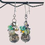 Smoke Gray Dragon's Blood Agate & Crystal Drop Earrings on Gunmetal Kidney Wires Photo 1