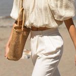 Oak + Fort Textured Puff Sleeve Crop Top Off The Shoulder Brown Women's S Photo 1