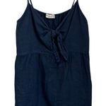 Terzo Millennio Linen Babydoll Tank Front Tie Italy Boho Top Sz L Blue Size L Photo 0