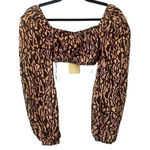 Charlie Holiday  Anthropologie Neutral Abstract Peyton‎ Long Sleeve Crop Top Photo 0