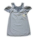 Knox Rose Dress Blue White Stripe Embroidered Shirt Sleeve Boho Shift Medium NEW Photo 11