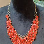 Women's Statement Red Beaded Bib Necklace With Gold Chain And Lobster Claw Lock Photo 0