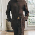 ZARA NWT Collection Long Brown Belted Jumpsuit Flight Suit Coveralls Romper S Photo 3