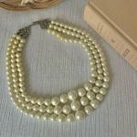 Pearl Three Strand Necklace Vintage “Vella” P with Silver Snake Clasp Bauble Classic White Photo 0