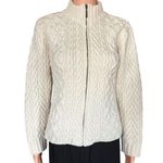 Inis Crafts Ireland Size S Ivory 100% Merino Wool Chunky Cable Knit Zip Cardigan Photo 0