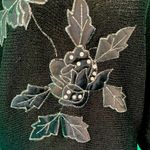 Vintage Floral Batwing Sleeve Ribbed Black Sweater Top Photo 1