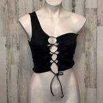 Forever 21 Black One-Shoulder Lace-Up Crop Top – Size Small Photo 0