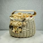 VTG Handmade Floral Wicker Nantucket Basket Purse White Ribbon Handle Photo 1